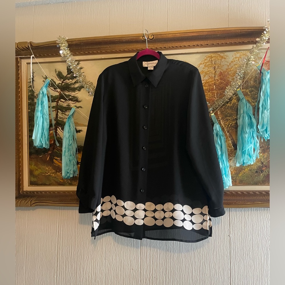 Peter Nygard Black Blouse with White Accents